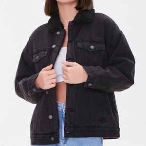 Faux Shearling-Lined Denim Jacket - Forever 21